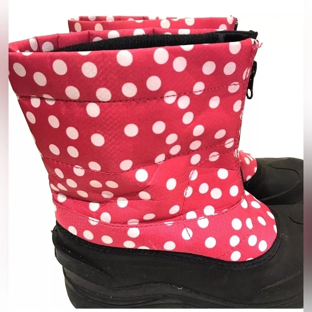 Itasca Snow Boots Big Girls Size 3 Black Pink Polka Dots Winter Insulated